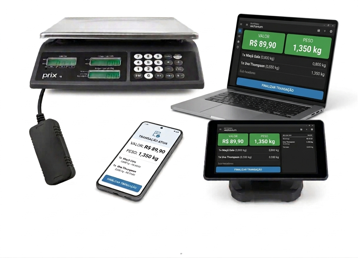 Balança comercial integrada a computador, celular e terminal